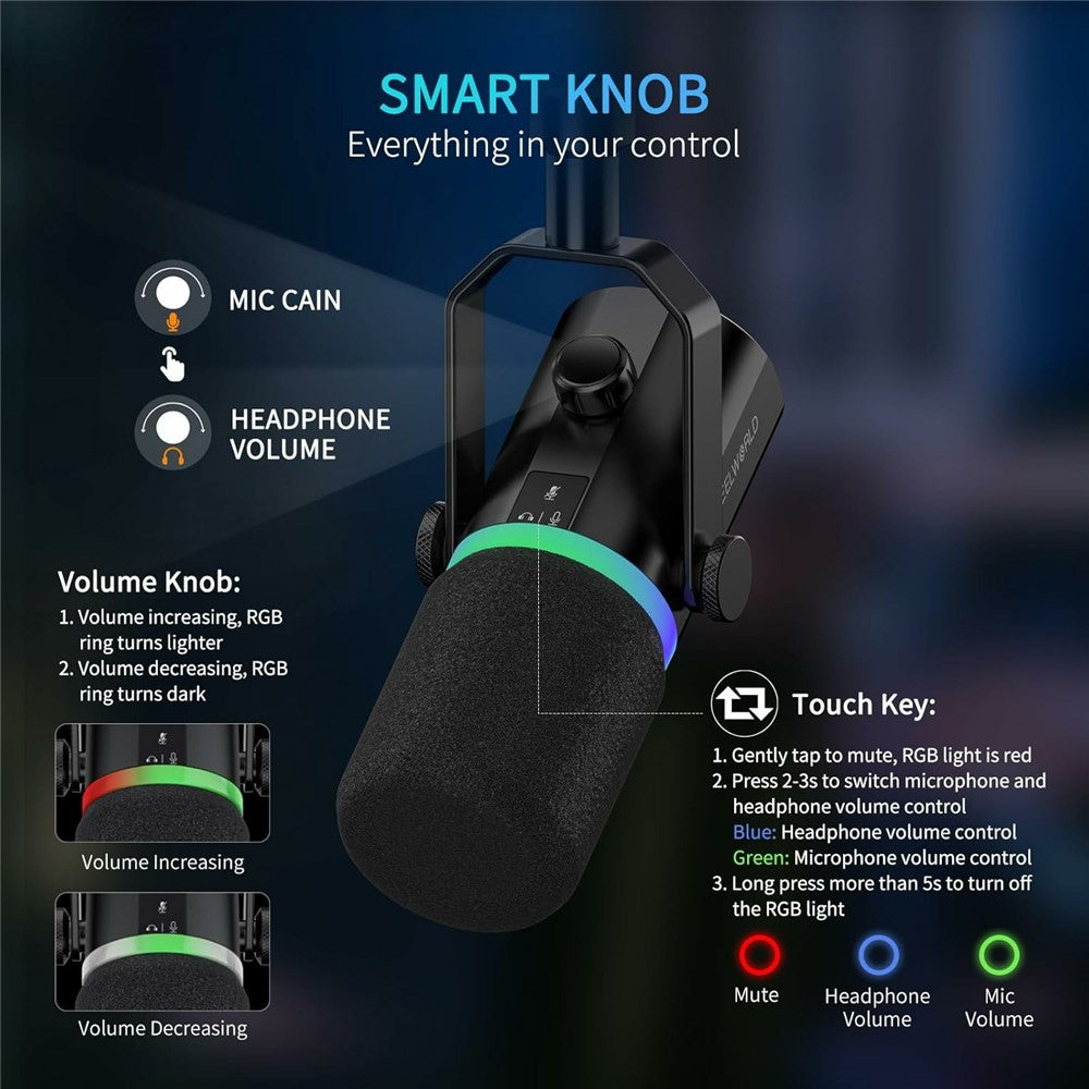 FEELWORLD PM1-XS Dynamic Microphone with Stand XLR  /  USB Dual Output Desktop Mic for Recording  /  Gaming  /  Streaming