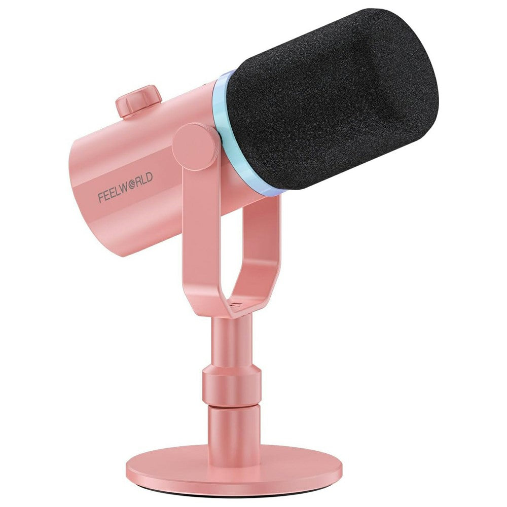 FEELWORLD PM1-XS-P RGB Lighting Dynamic Microphone XLR  /  USB Dual Output Desktop Mic with 3.5mm Headphone Jack