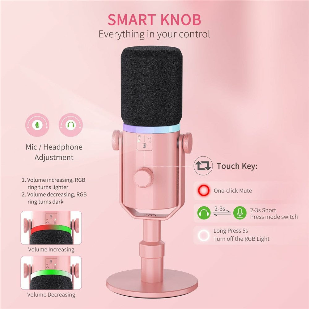 FEELWORLD PM1-XS-P RGB Lighting Dynamic Microphone XLR  /  USB Dual Output Desktop Mic with 3.5mm Headphone Jack