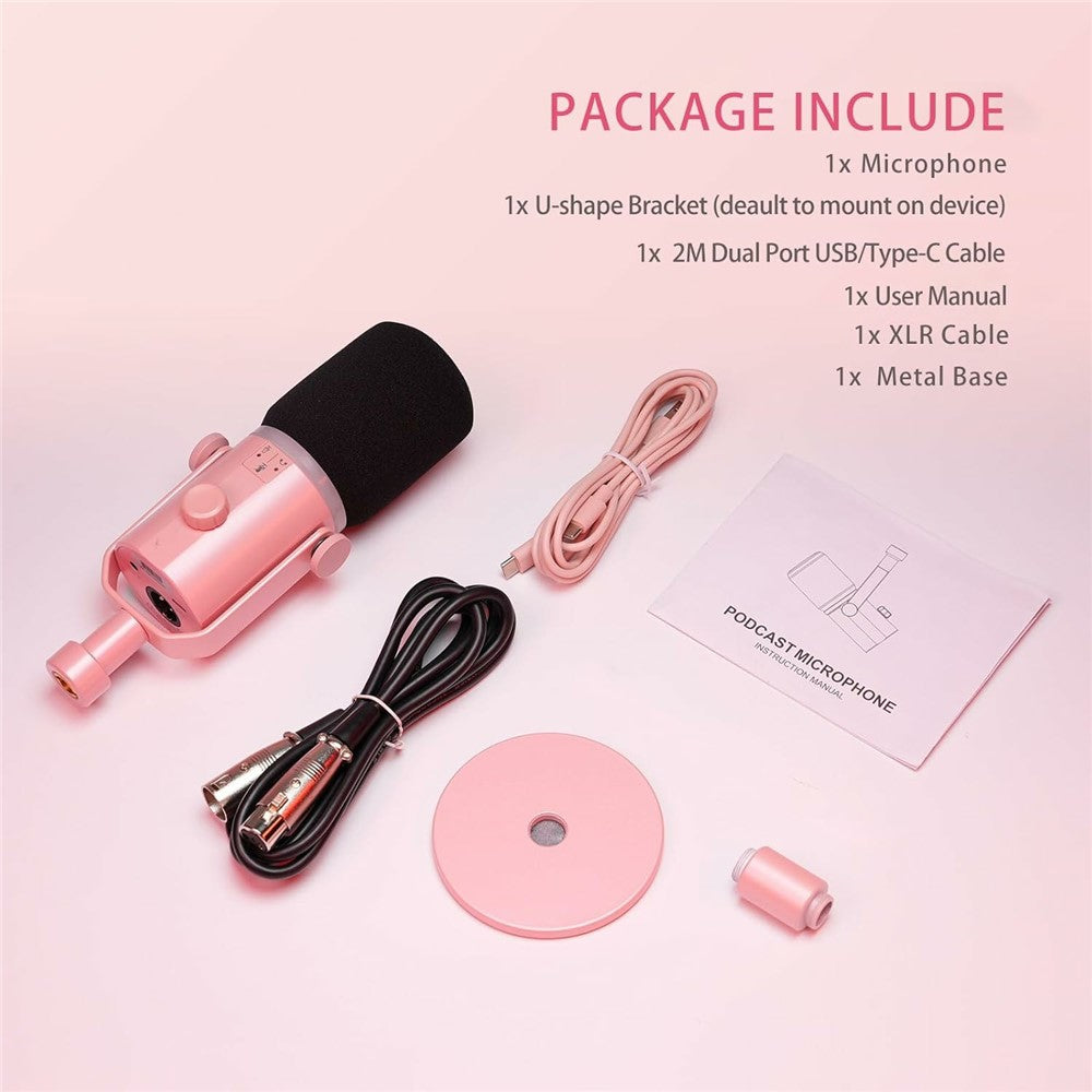 FEELWORLD PM1-XS-P RGB Lighting Dynamic Microphone XLR  /  USB Dual Output Desktop Mic with 3.5mm Headphone Jack