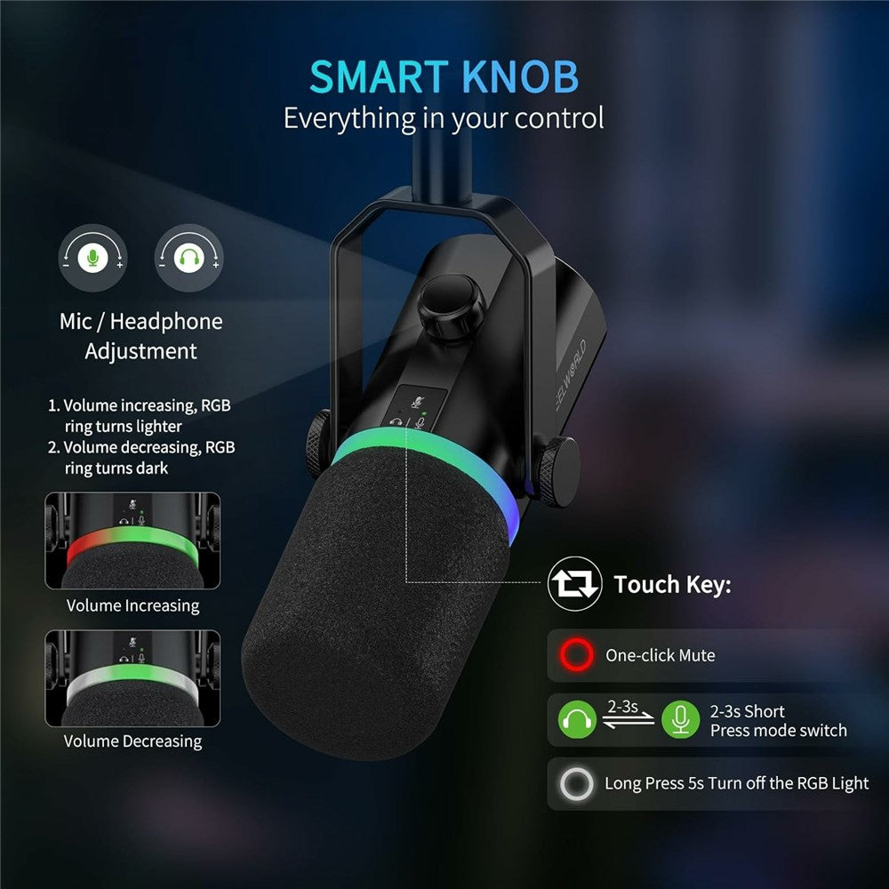 FEELWORLD PM1-AS Dynamic Microphone with Boom Arm Stand XLR / USB Dual Output for Podcast Recording / Gaming / Live Streaming