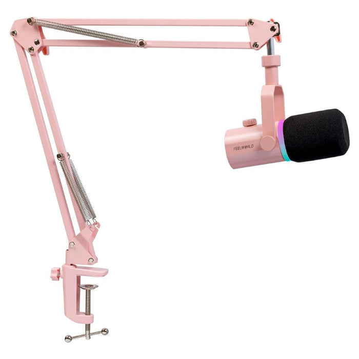 FEELWORLD PM1-AS-P Dynamic Microphone with Boom Arm Stand XLR / USB Dual Output for Podcast Recording / Gaming / Live Streaming