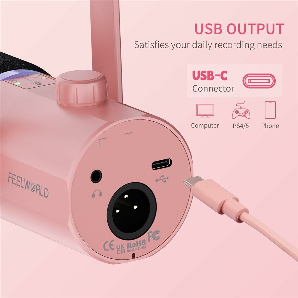 FEELWORLD PM1-AS-P Dynamic Microphone with Boom Arm Stand XLR / USB Dual Output for Podcast Recording / Gaming / Live Streaming