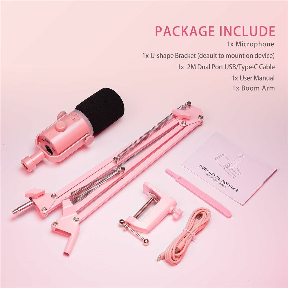 FEELWORLD PM1-AS-P Dynamic Microphone with Boom Arm Stand XLR / USB Dual Output for Podcast Recording / Gaming / Live Streaming
