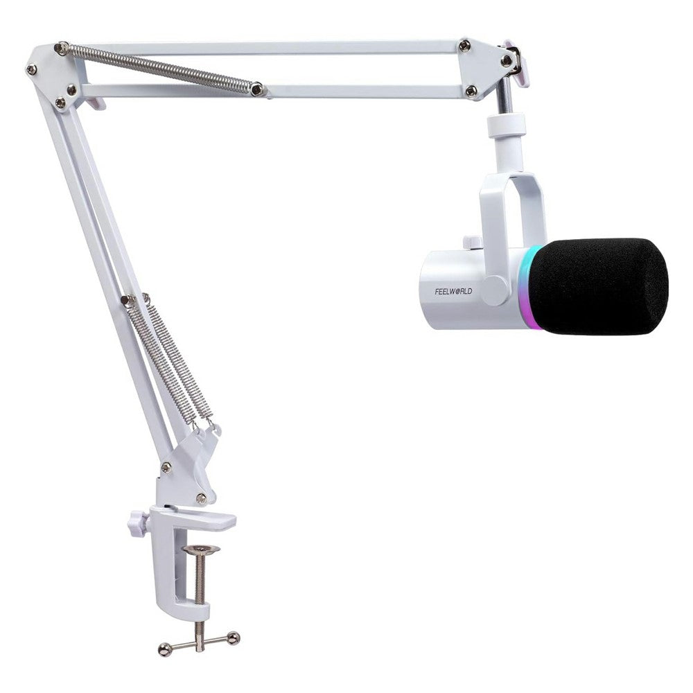 FEELWORLD PM1-AS-W Dynamic Microphone with Boom Arm Stand XLR / USB Dual Output for Podcast Recording / Gaming / Live Streaming