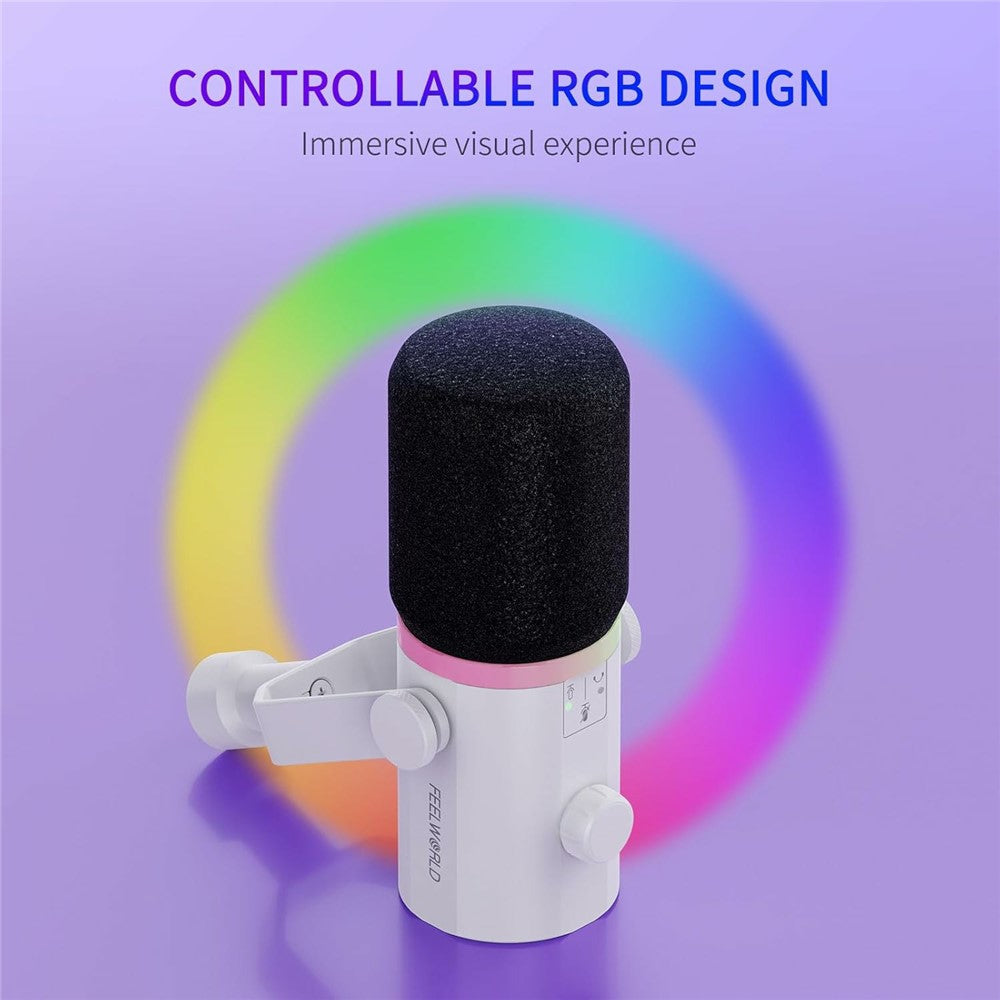 FEELWORLD PM1-AS-W Dynamic Microphone with Boom Arm Stand XLR / USB Dual Output for Podcast Recording / Gaming / Live Streaming