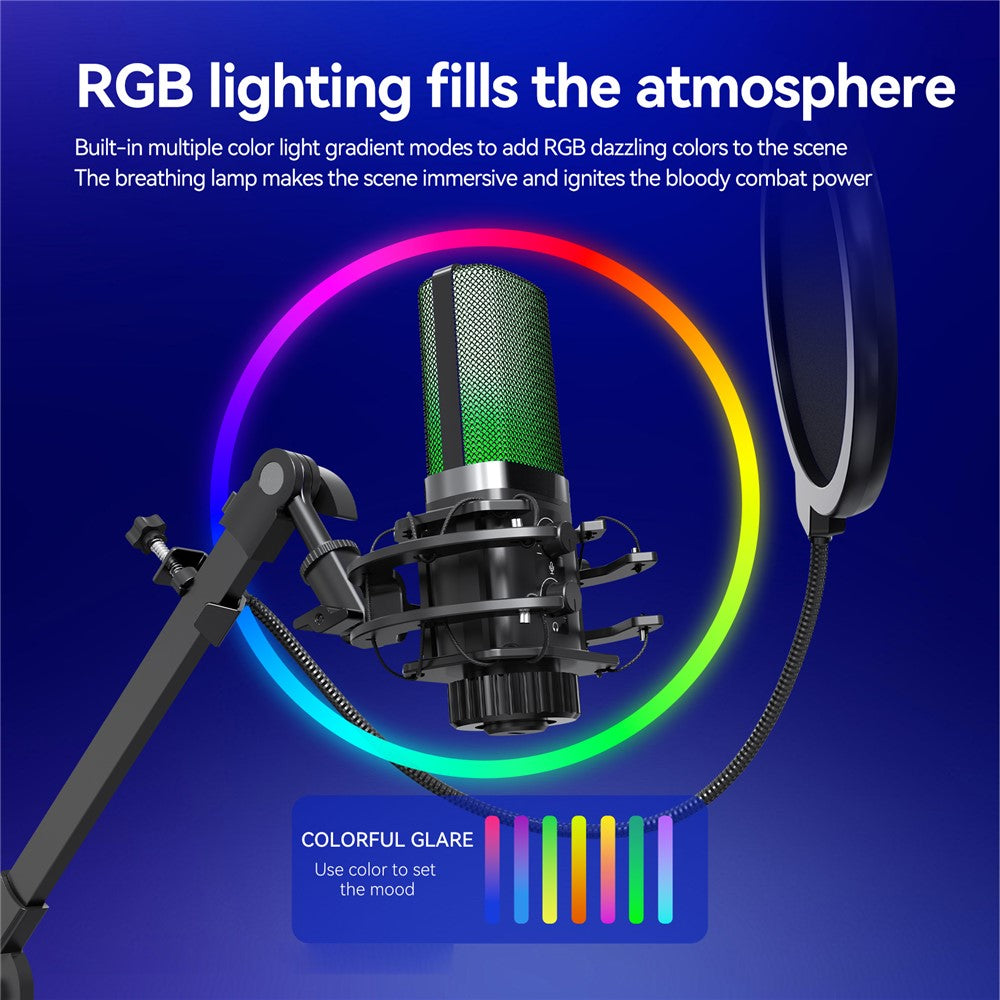 YANMAI X3R RGB Lighting Desktop Microphone Noise Cancelling Capacitor Microphone for Live Streaming / Recording