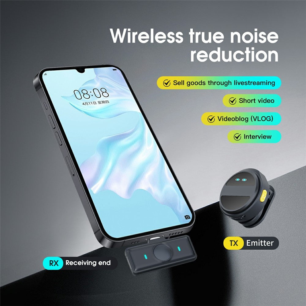 SX21 Wireless Lavalier Microphone for iPhone (2 Microphones+1 Receiver) 2.4G Smart Noise Reduction