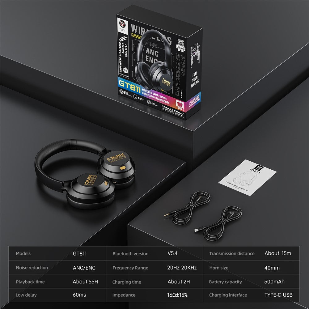 ONIKUMA GT811 ANC+ENC Noise Cancellation Headphones Bluetooth-compatible / Wired Dual Mode Headset