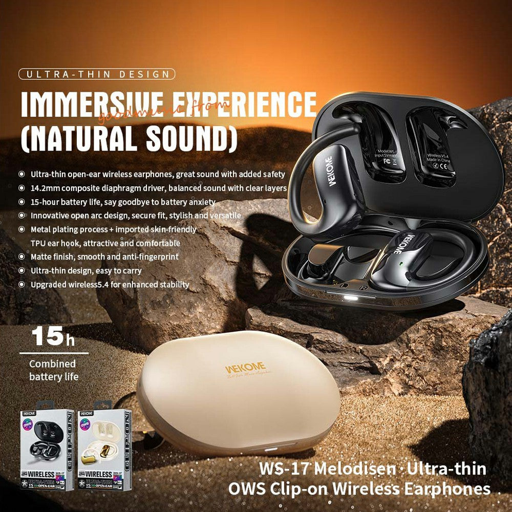 WEKOME WS-17 Open Ear Headphones Bluetooth-compatible 5.4 OWS Hanging Earphones Earbuds 15H Playtime