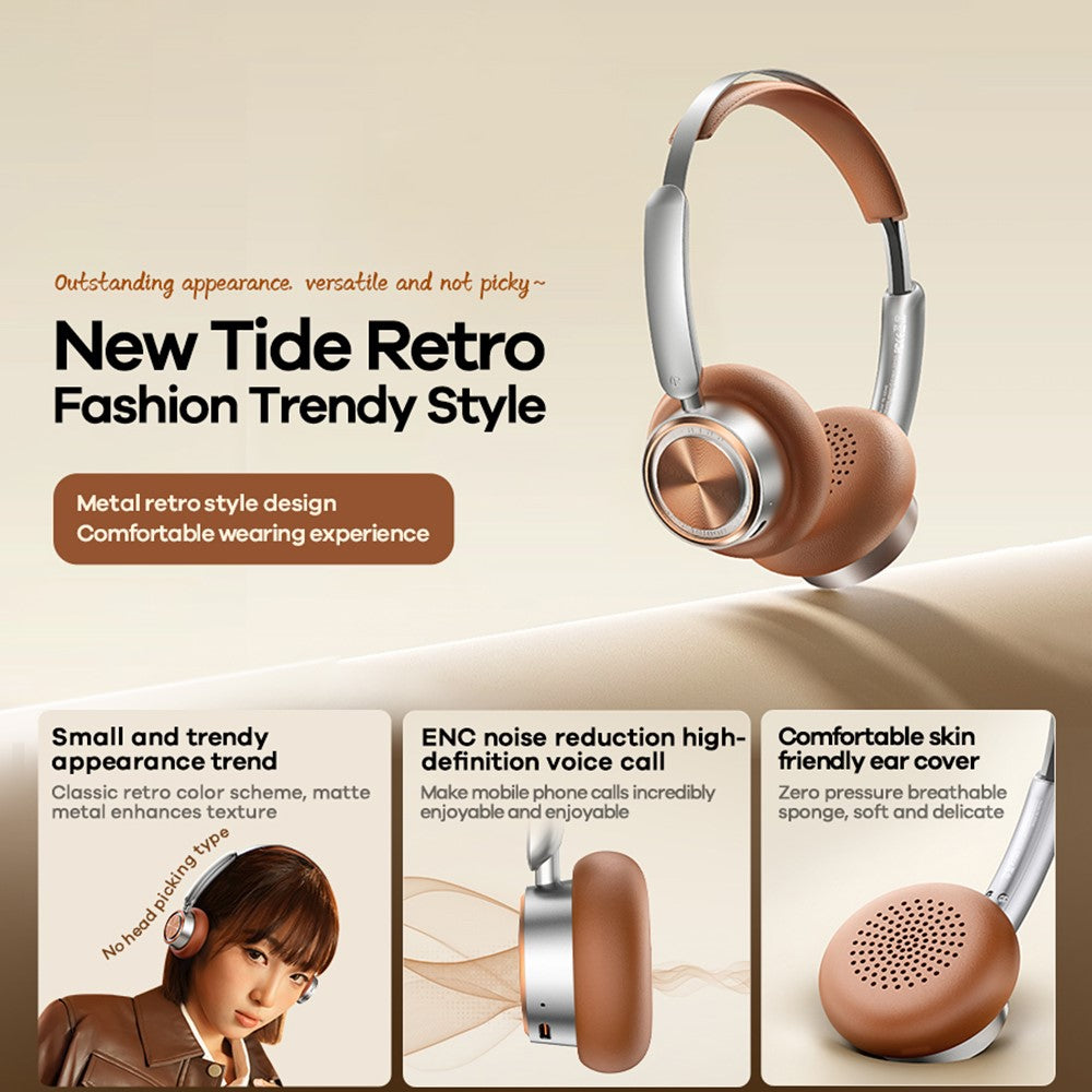 REMAX RB-830HB Wireless Headphones Retro Portable On-Ear Bluetooth-compatible Headset with ENC Noise Cancellation