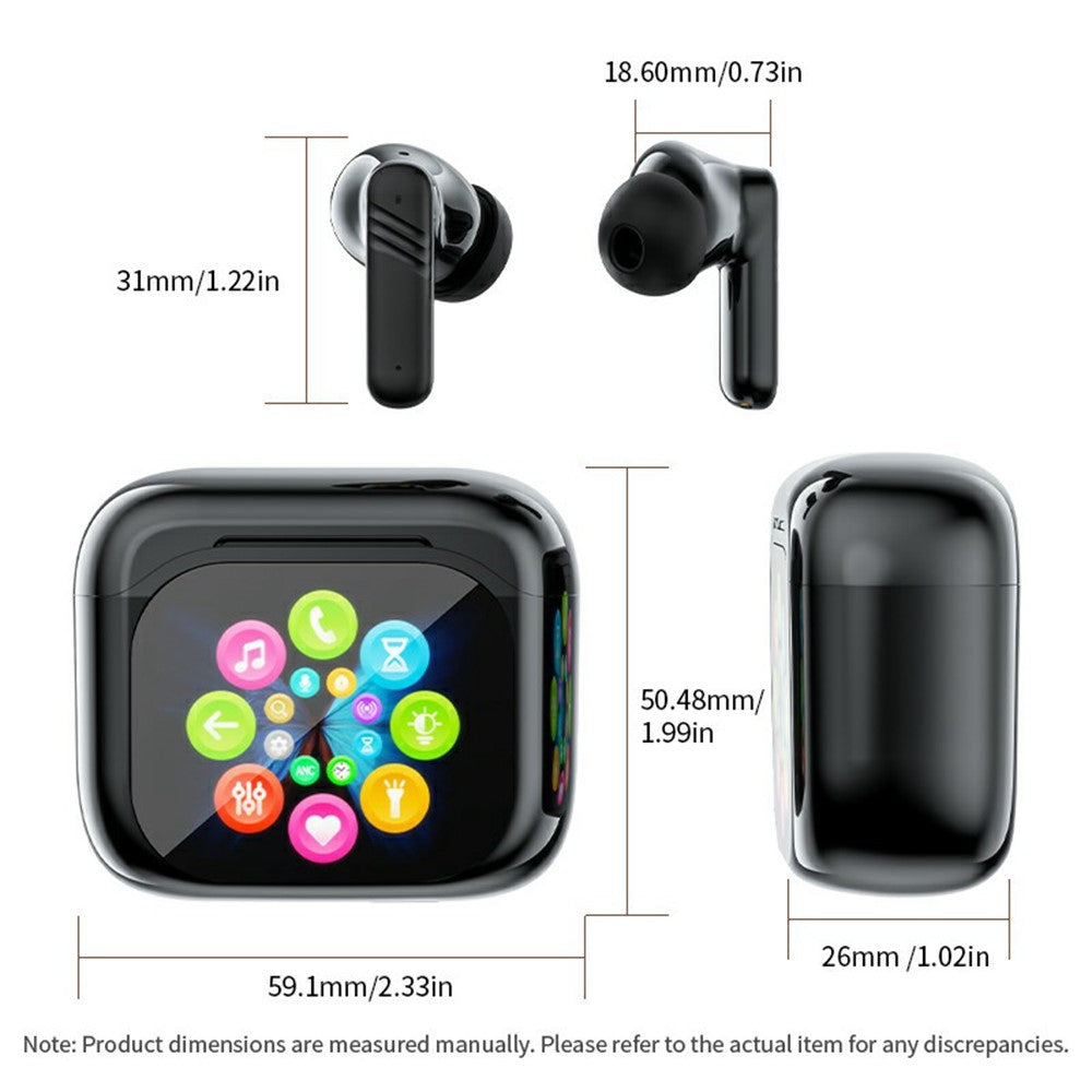 LX50 Bluetooth-Compatible Earphones In Ear ANC Noise Cancelling Headset with Touch Control Color Screen Charging Case