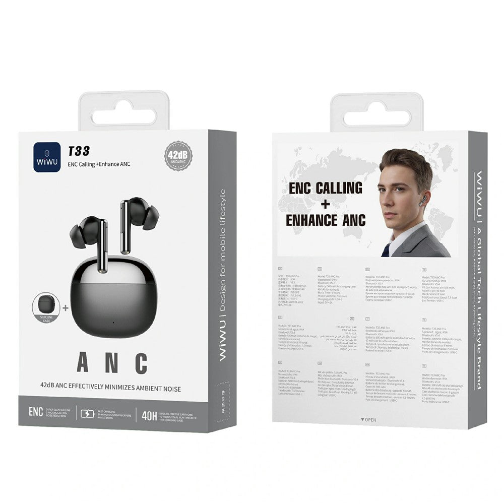 WIWU T33 ANC Pro IPX4 Waterproof Music Headphones Noise Cancellation Wireless Bluetooth-compatible Earbuds