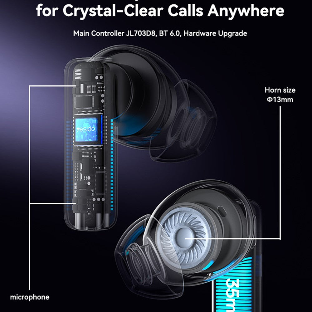YESIDO TWS40 Bluetooth-Compatible Headphones ANC+ENC Noise Cancellation Wireless Earbuds NTC Temperature Control