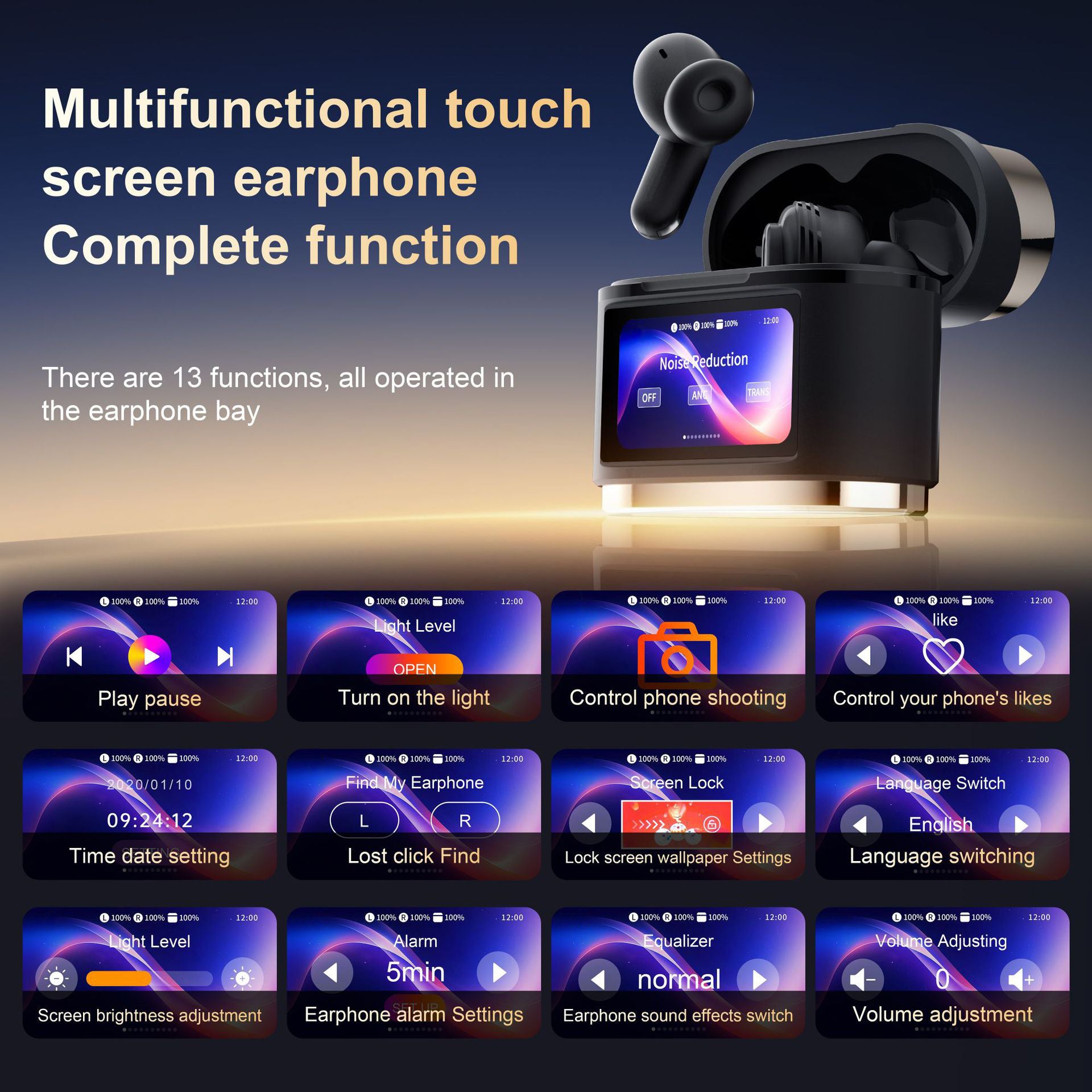BD2 TWS Bluetooth-compatible Earbuds ANC Noise Cancelling In Ear Wireless Earbuds with LED Touch Display Charging Case