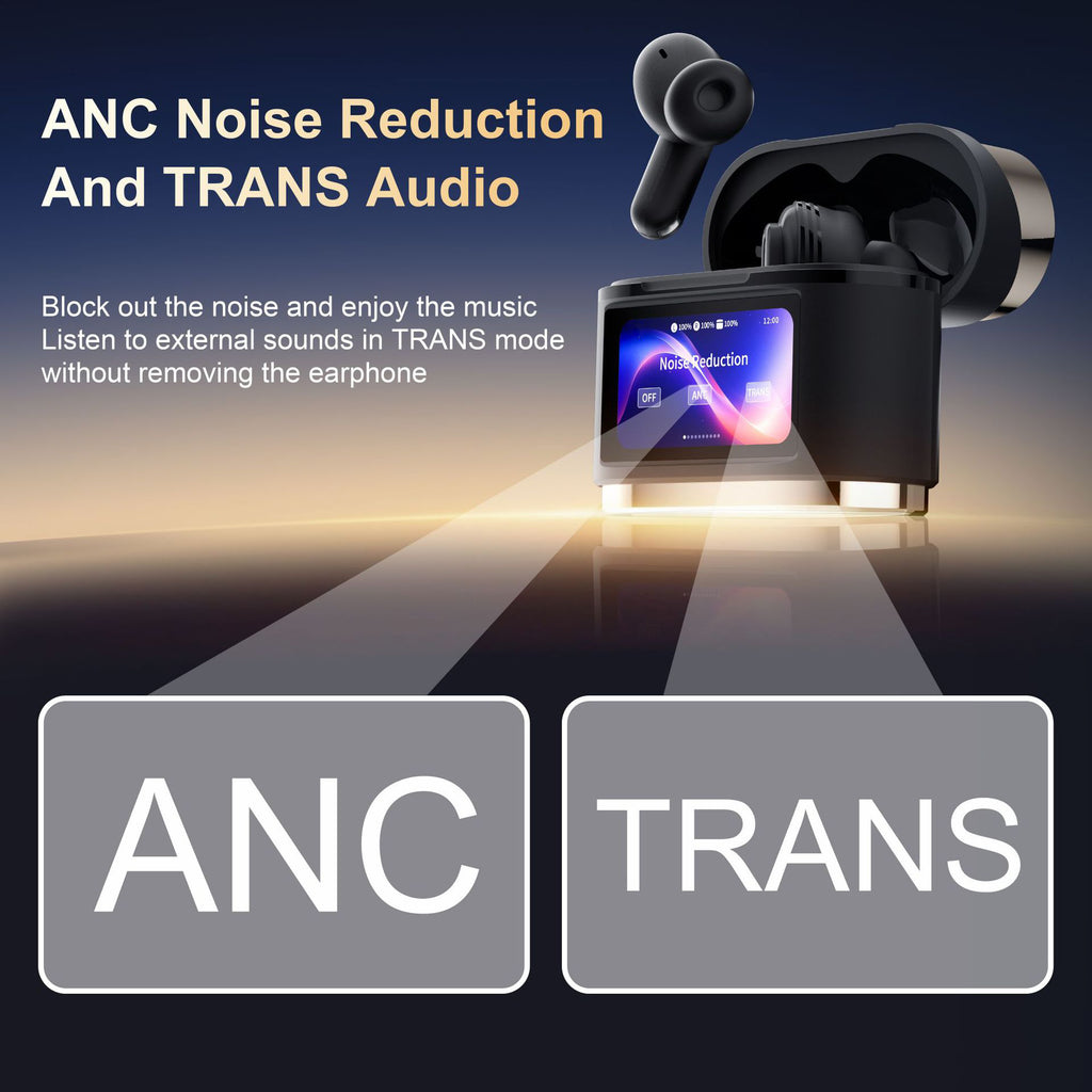 BD2 TWS Bluetooth-compatible Earbuds ANC Noise Cancelling In Ear Wireless Earbuds with LED Touch Display Charging Case
