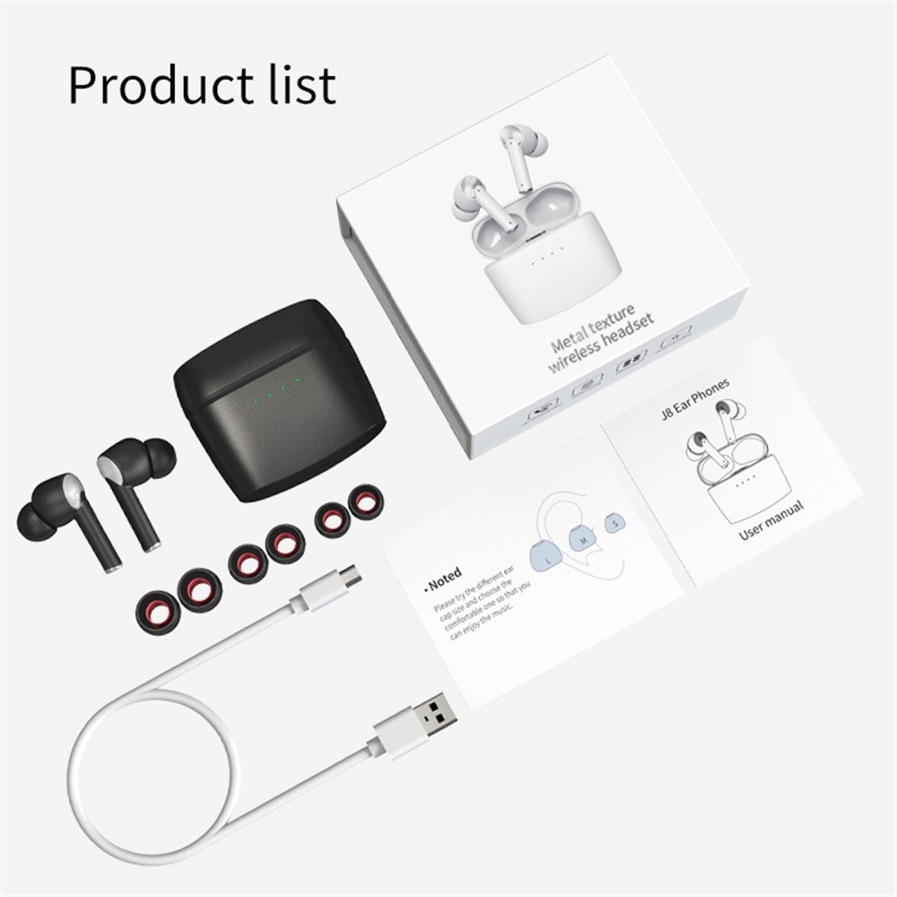 J8 Bluetooth-compatible Headphones with Indicator Light Portable TWS Earbuds Noise Reduction Wireless Headset
