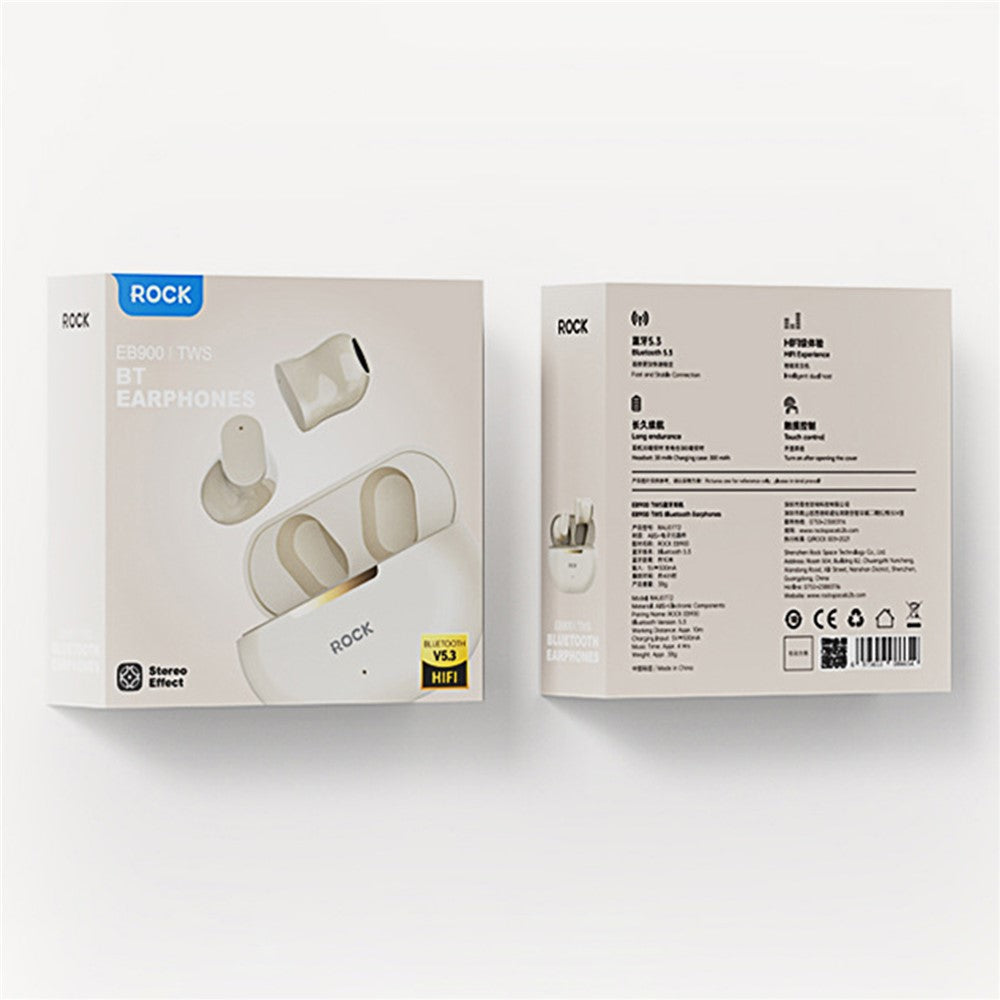 ROCK EB900 TWS Wireless Earphones Portable Stereo Music Headphones Type-C Bluetooth-compatible Earbuds