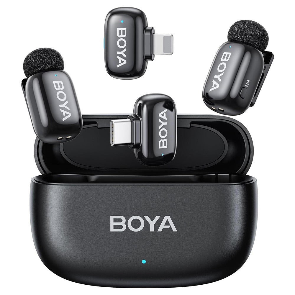 BOYA mini Mfi Certified 2Pcs Wireless Lavalier Microphone AI Noise Reduction Mic with Lightning + USB-C Receiver