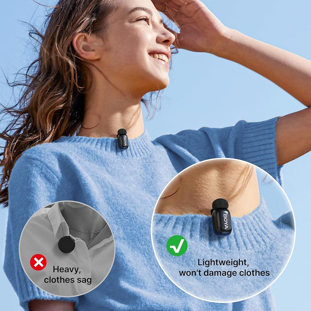 BOYA mini Mfi Certified 2Pcs Wireless Lavalier Microphone AI Noise Reduction Mic with Lightning + USB-C Receiver