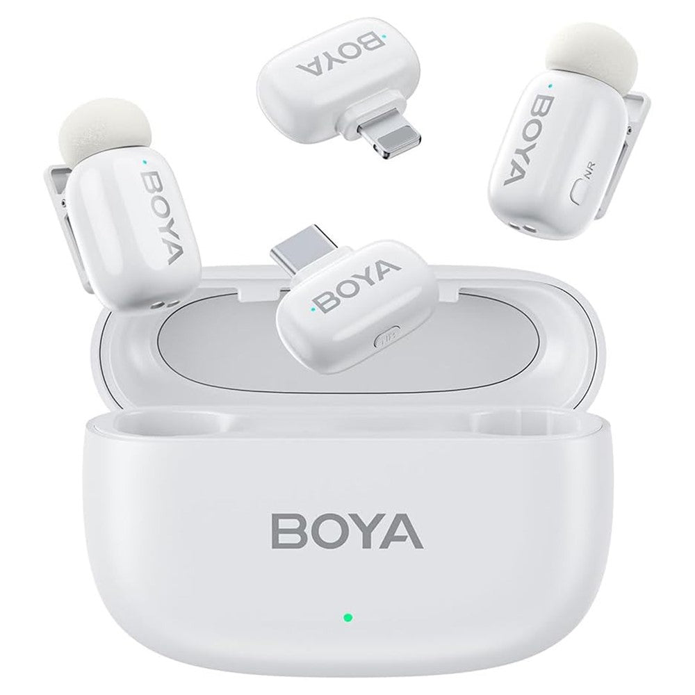 BOYA mini Mfi Certified 2Pcs Wireless Lavalier Microphone AI Noise Reduction Mic with Lightning + USB-C Receiver