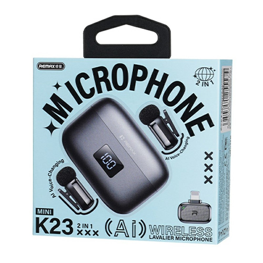 REMAX K23 AI Voice-Changing Mini Wireless Lavalier Microphone 2 in 1 Set iP Interface