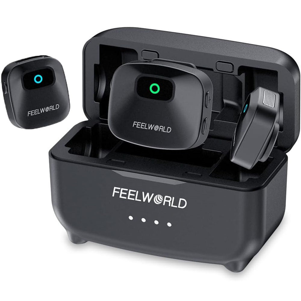 FEELWORLD LM1 Wireless Lavalier Microphone System for Phone Camera PC, 2 Transmitters + 1 Receiver + Charging Case