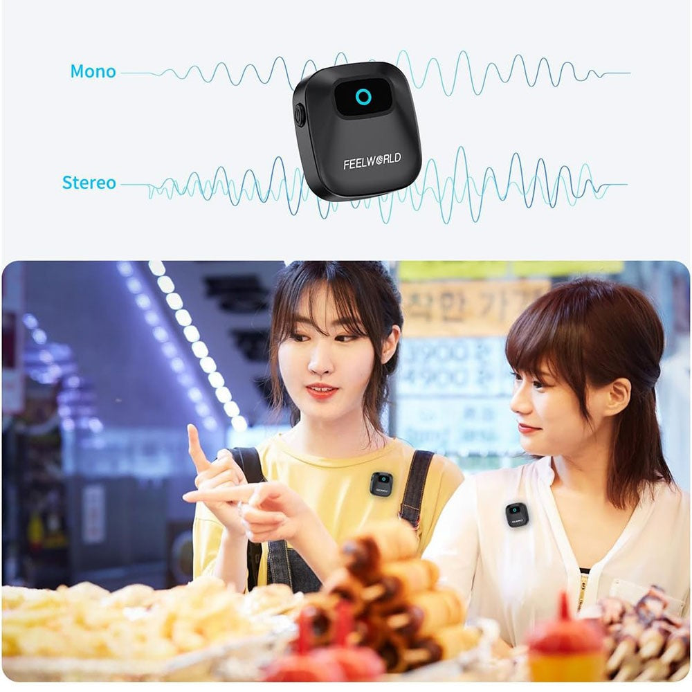 FEELWORLD LM1 Wireless Lavalier Microphone System for Phone Camera PC, 2 Transmitters + 1 Receiver + Charging Case