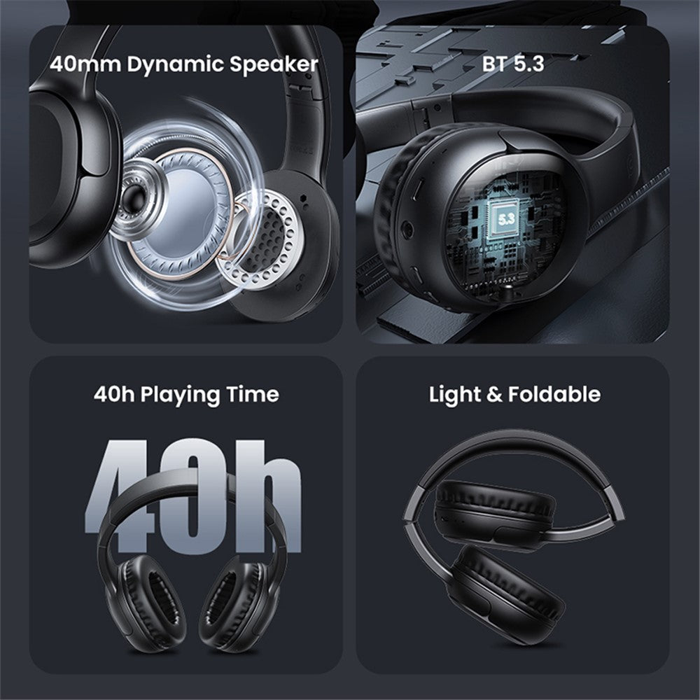 USAMS YG23 Bluetooth-compatible 5.3 Headphones Over Ear Headset Up to 40H Battery Life