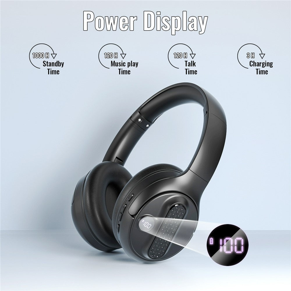 AKZ-M12 Foldable Headphones with Battery Display Bluetooth-compatible Over-Ear Headset Support TF Card