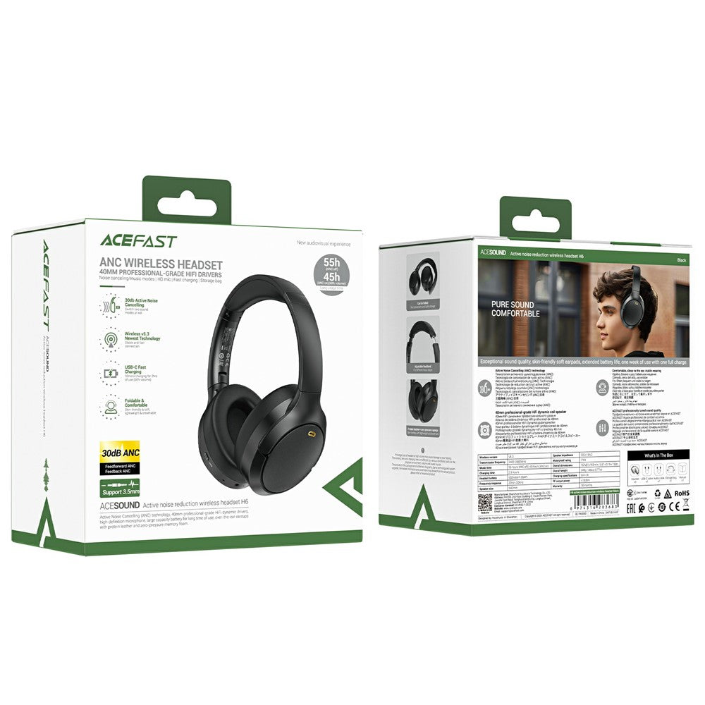 ACEFAST H6 Bluetooth-compatible Headset Active Noise Cancelling ANC Wireless Headphone