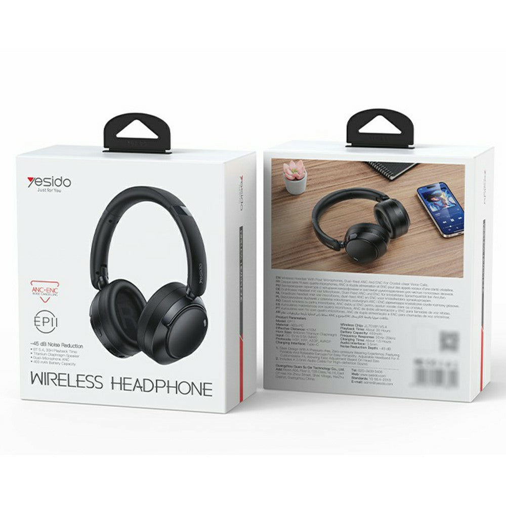 YESIDO EP11 Wireless Headphones ANC+ENC Bluetooth-Compatible Over-Ear Headset with Microphone