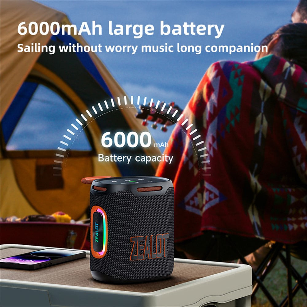 ZEALOT S122 Portable Bluetooth-compatible Speaker BT5.4 Subwoofer with LED Light Support TF U-Disk