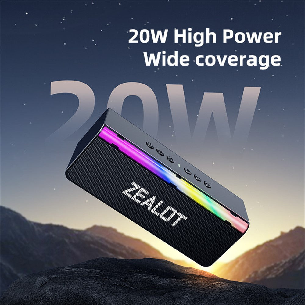ZEALOT S72 20W Portable Bluetooth-compatible Speaker BT5.4 Subwoofer with LED Light Support TF U-Disk