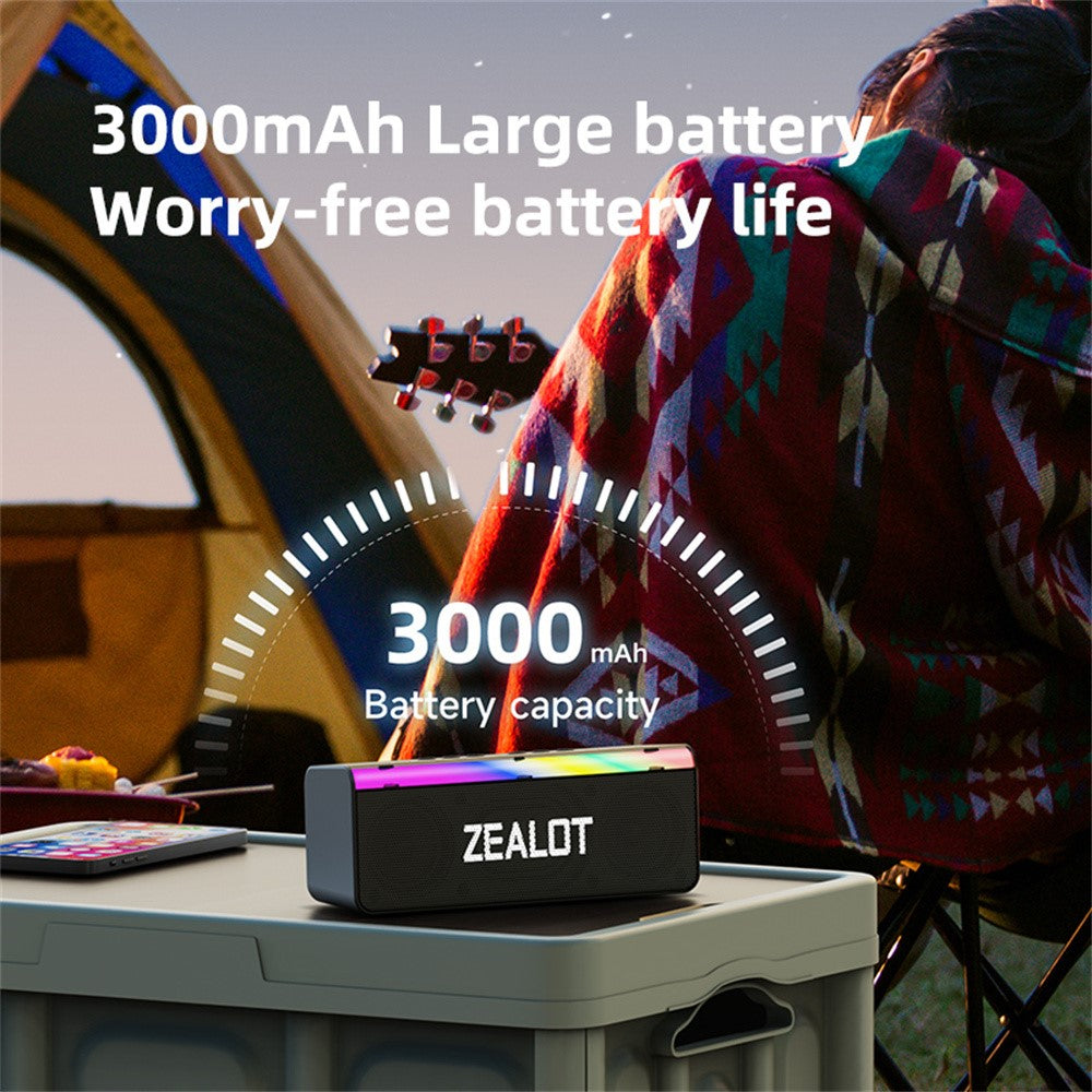 ZEALOT S72 20W Portable Bluetooth-compatible Speaker BT5.4 Subwoofer with LED Light Support TF U-Disk