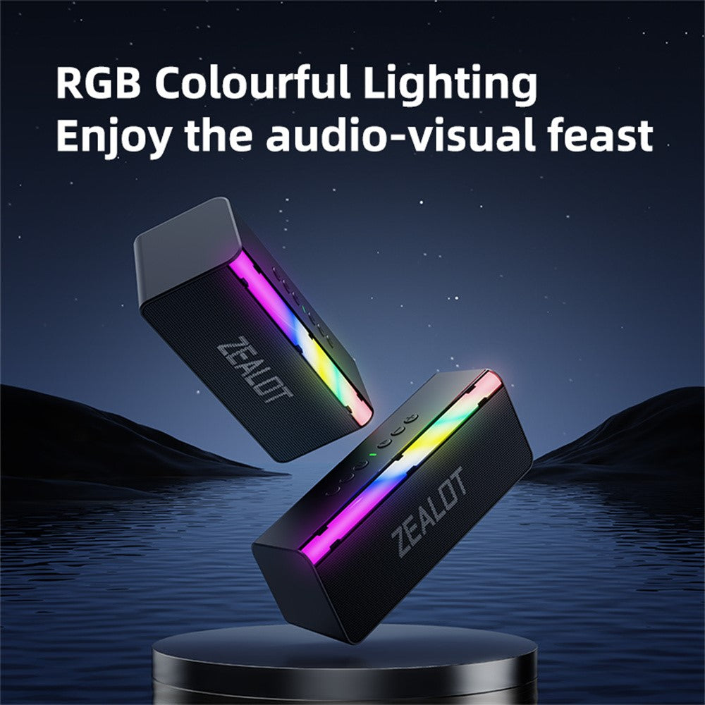 ZEALOT S72 20W Portable Bluetooth-compatible Speaker BT5.4 Subwoofer with LED Light Support TF U-Disk