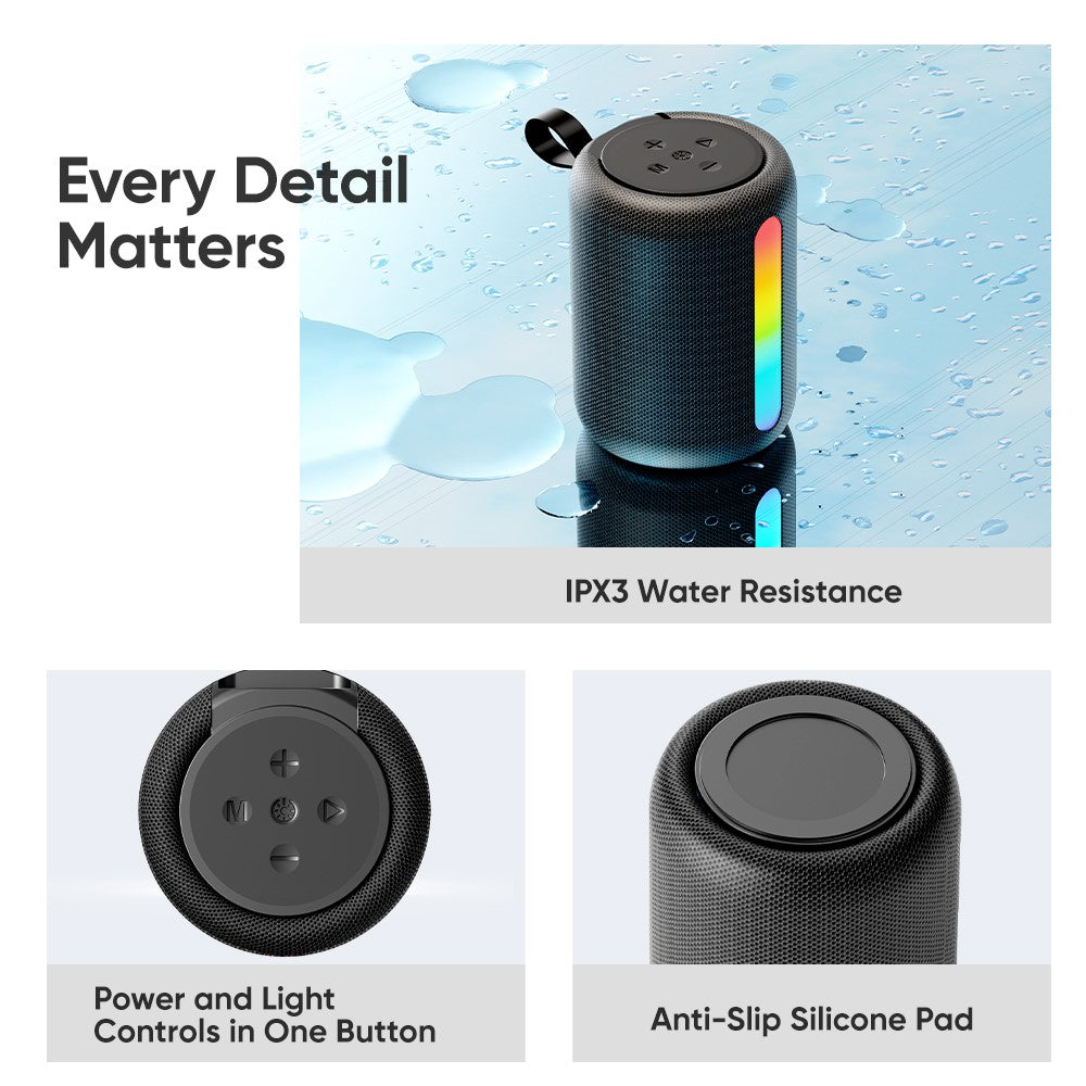 ROCK S56 Fabric Mesh BT Speaker with Ambient Light Stereo Sound Multi-Connection Portable Speaker