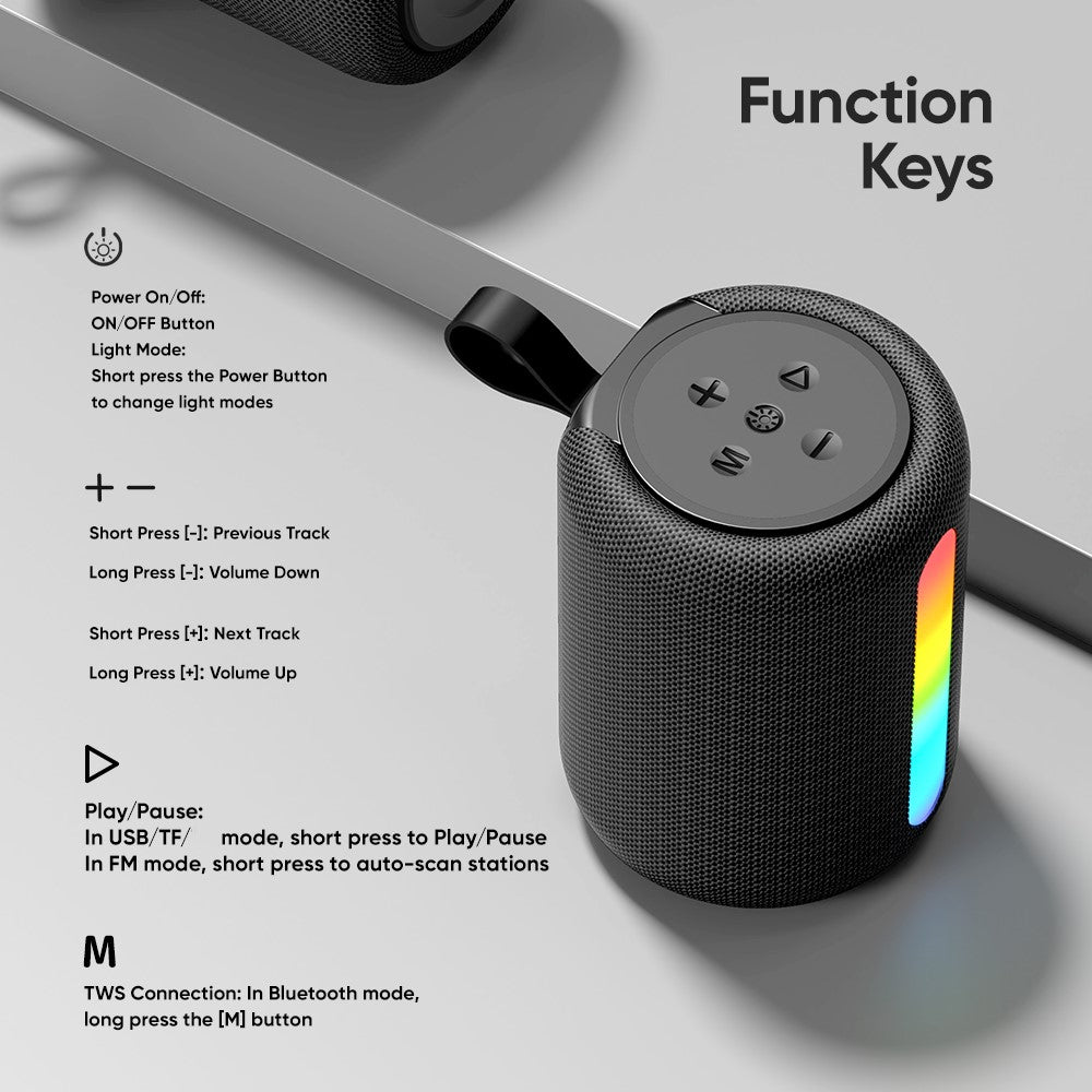 ROCK S56 Fabric Mesh BT Speaker with Ambient Light Stereo Sound Multi-Connection Portable Speaker