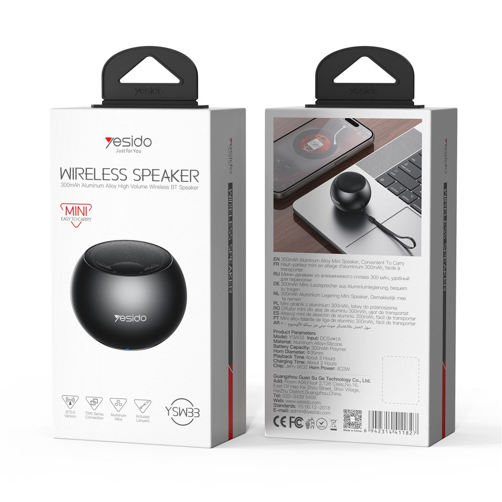 YESIDO YSW33 Portable TWS Bluetooth-compatible Speaker Aluminum Alloy Mini Wireless Audio Device