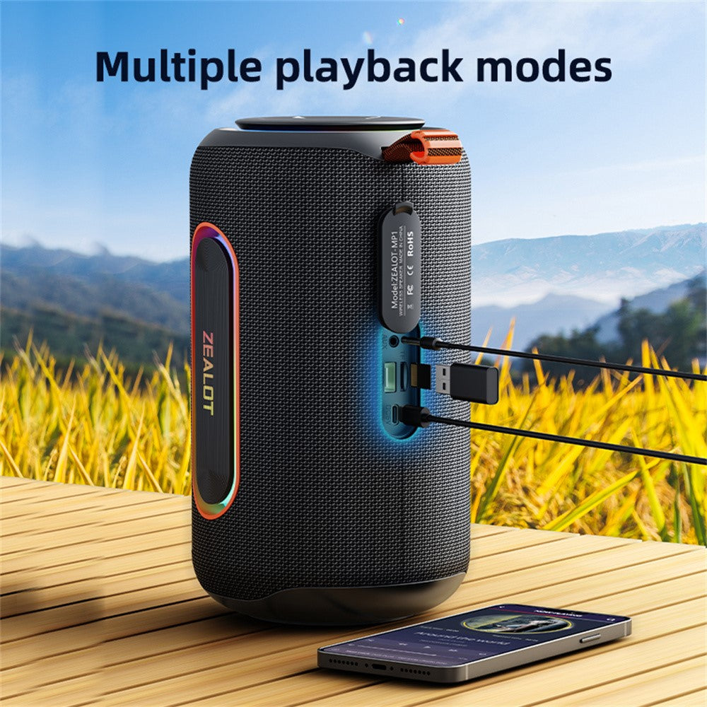 ZEALOT-MP1 Portable Bluetooth-Compatible Speaker 60W Enhanced Bass Waterproof Loudspeaker