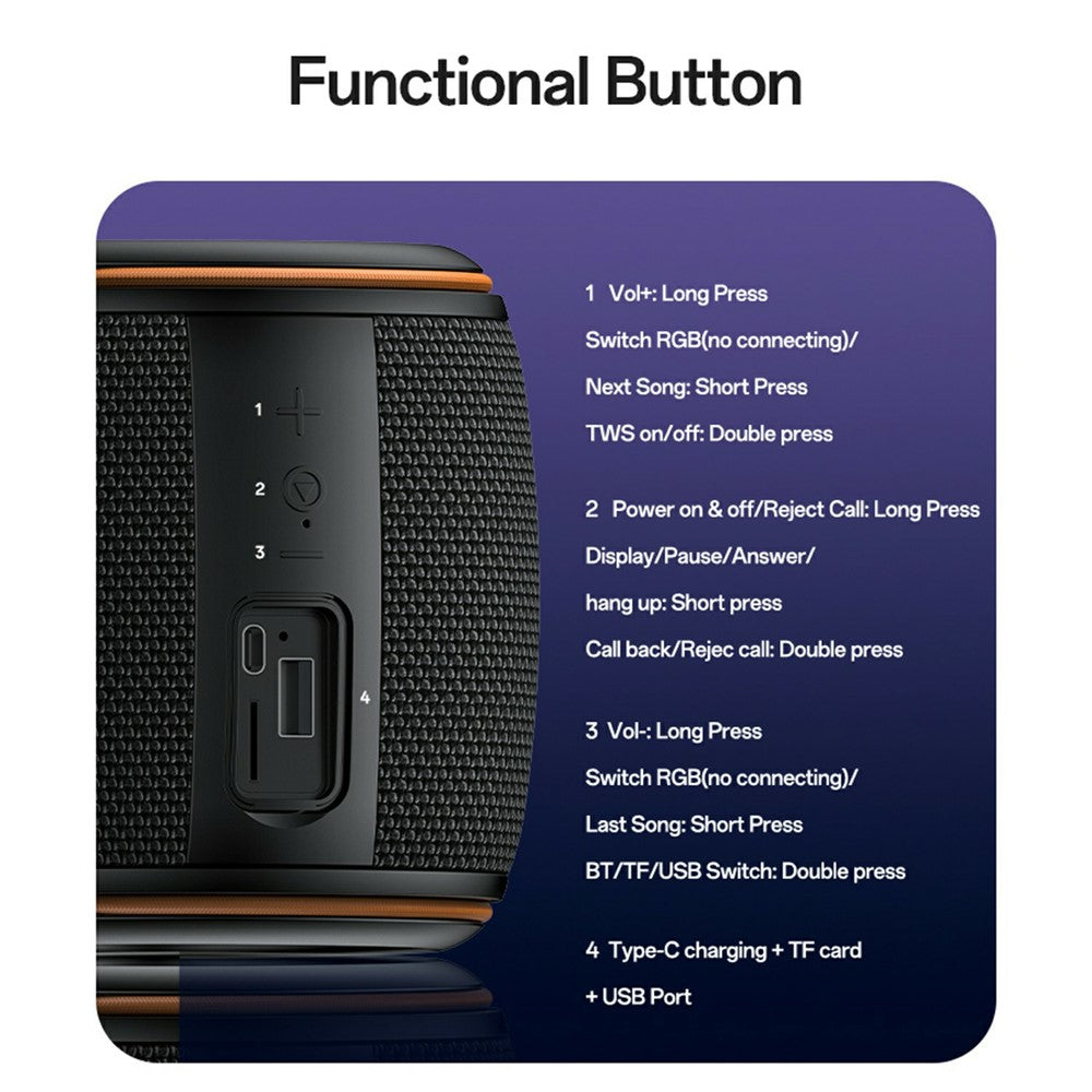 YESIDO YSW40 8W Portable Subwoofer TWS Bluetooth-compatible Wireless Speaker with RGB Light