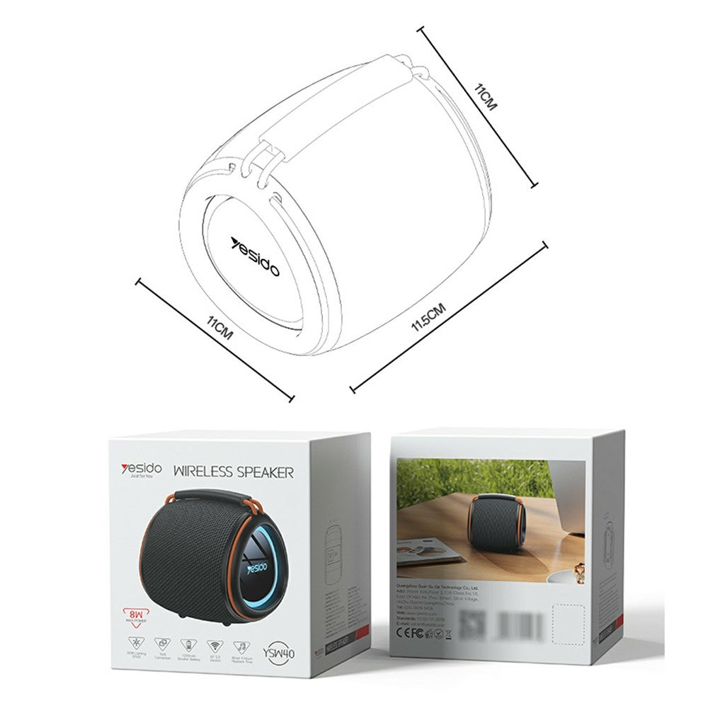 YESIDO YSW40 8W Portable Subwoofer TWS Bluetooth-compatible Wireless Speaker with RGB Light