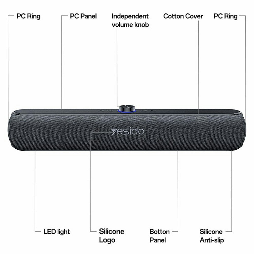 YESIDO YSW42 Wireless Bluetooth-compatible Speaker HiFi Sound Portable 20W Desktop Soundbar Support TF Card