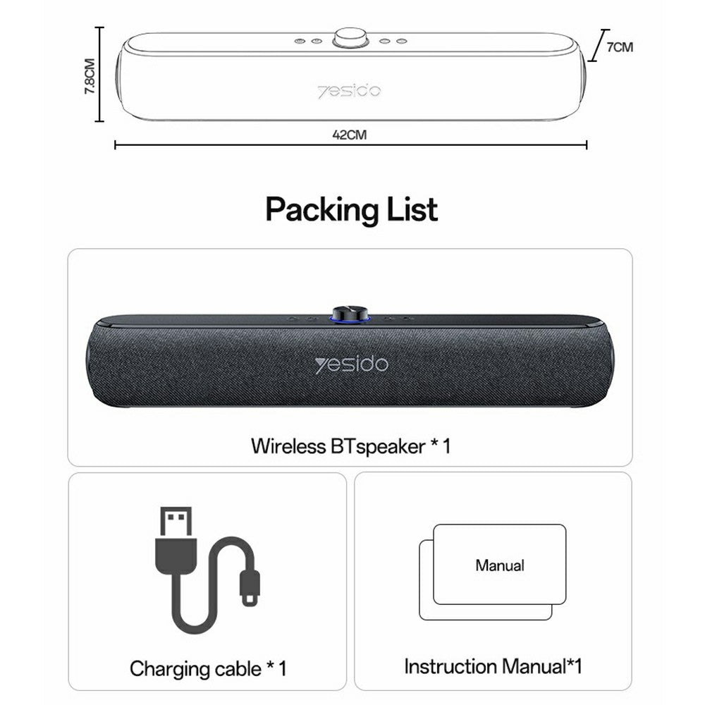 YESIDO YSW42 Wireless Bluetooth-compatible Speaker HiFi Sound Portable 20W Desktop Soundbar Support TF Card