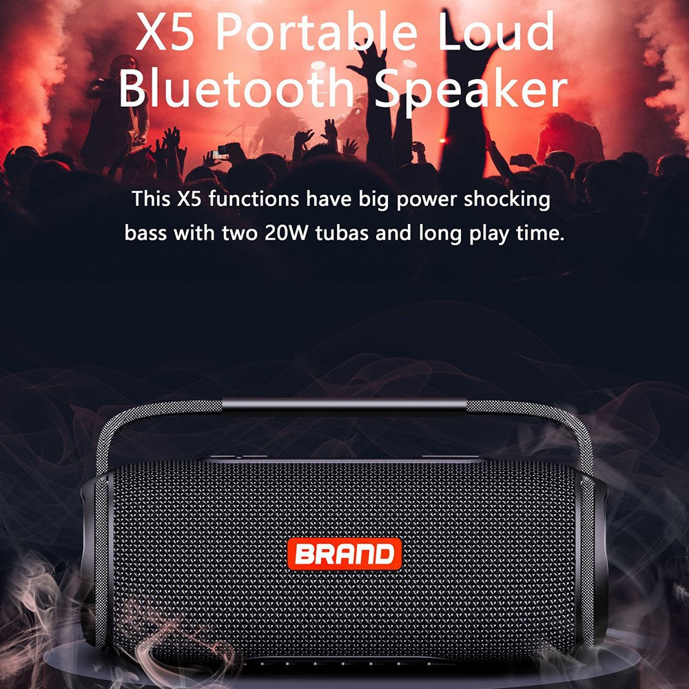X5 Portable Rechargeable Bluetooth-compatible Speaker 40W Waterproof Outdoor TWS Wireless Stereo Subwoofer