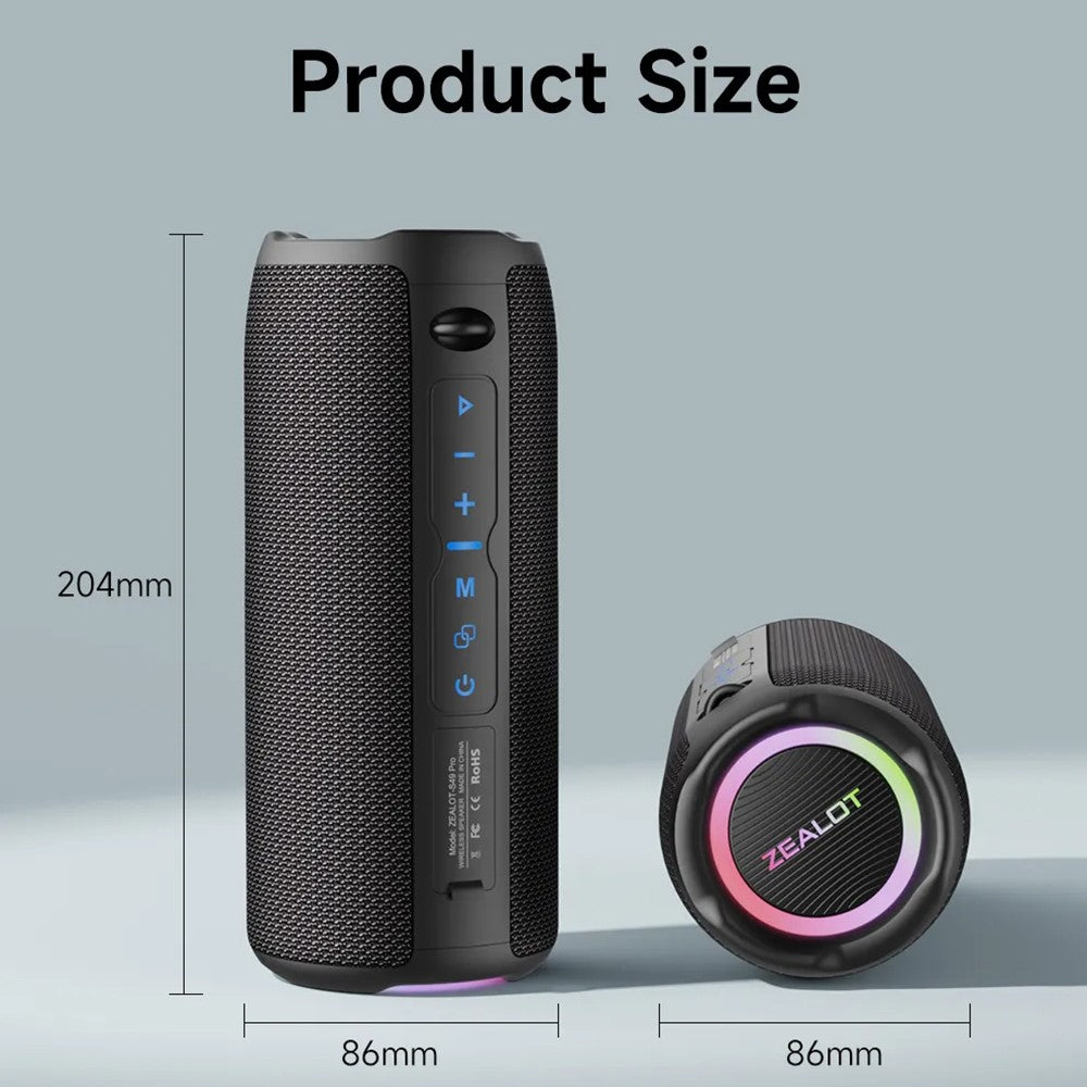 ZEALOT S49PRO Stereo Sound Portable Bluetooth-compatible Speaker 20W IPX6 Waterproof BT5.2 Loudspeaker