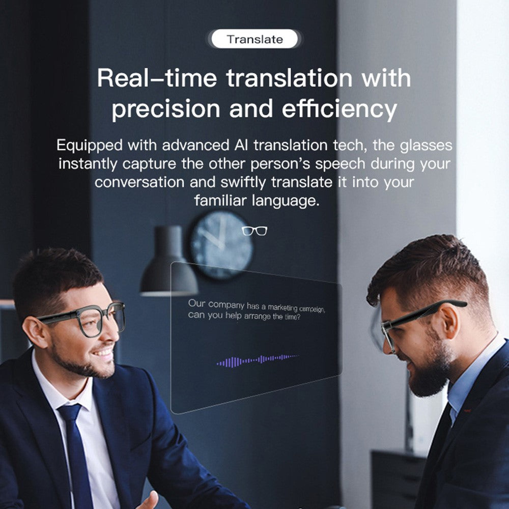 M02S AI Translation Smart Glasses with Camera IP65 Waterproof Video Recording Music Eyeglasses