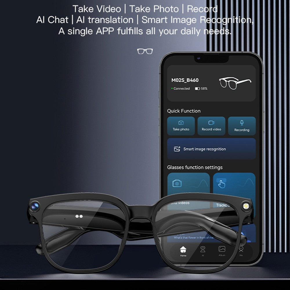 M02S AI Translation Smart Glasses with Camera IP65 Waterproof Video Recording Music Eyeglasses
