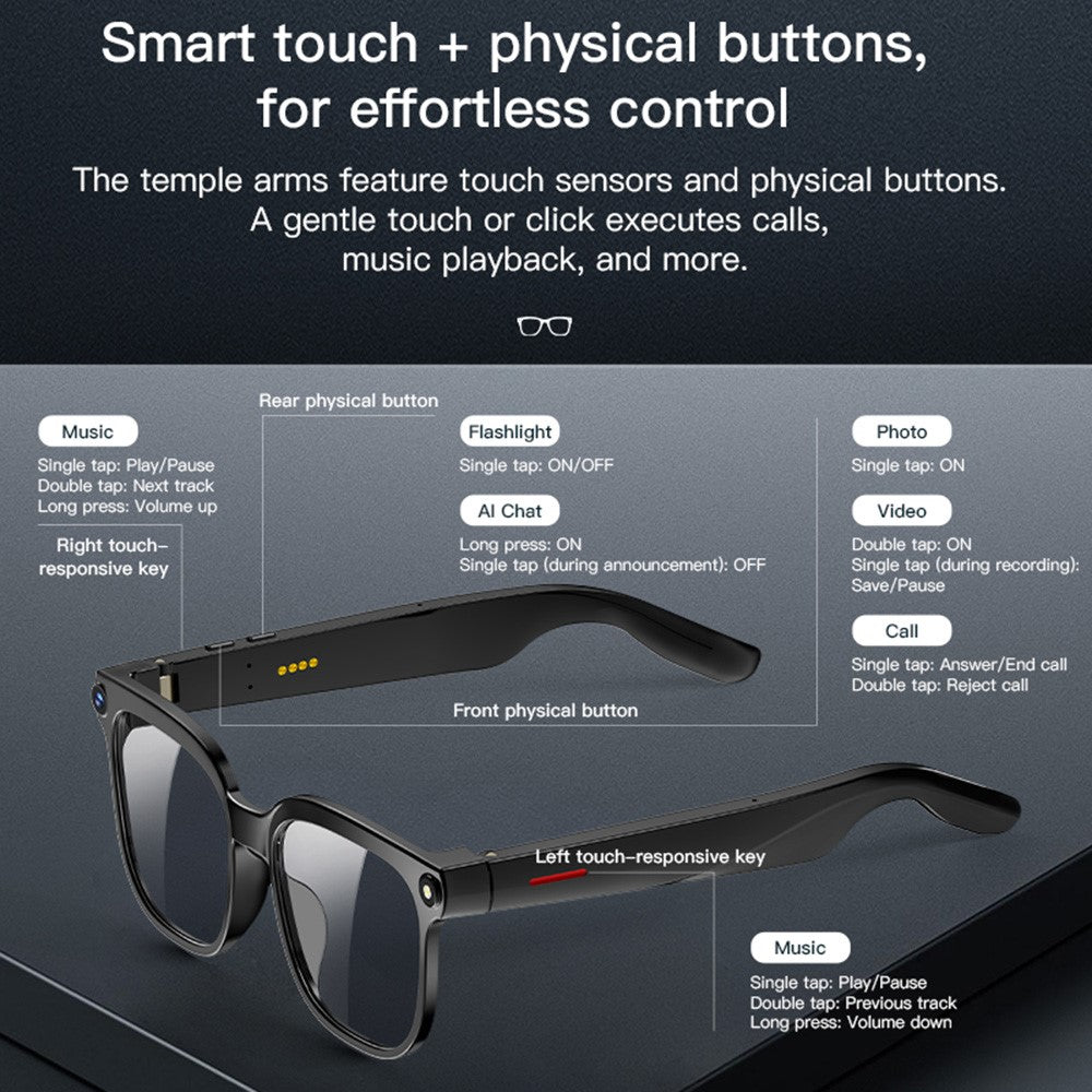 M02S AI Translation Smart Glasses with Camera IP65 Waterproof Video Recording Music Eyeglasses