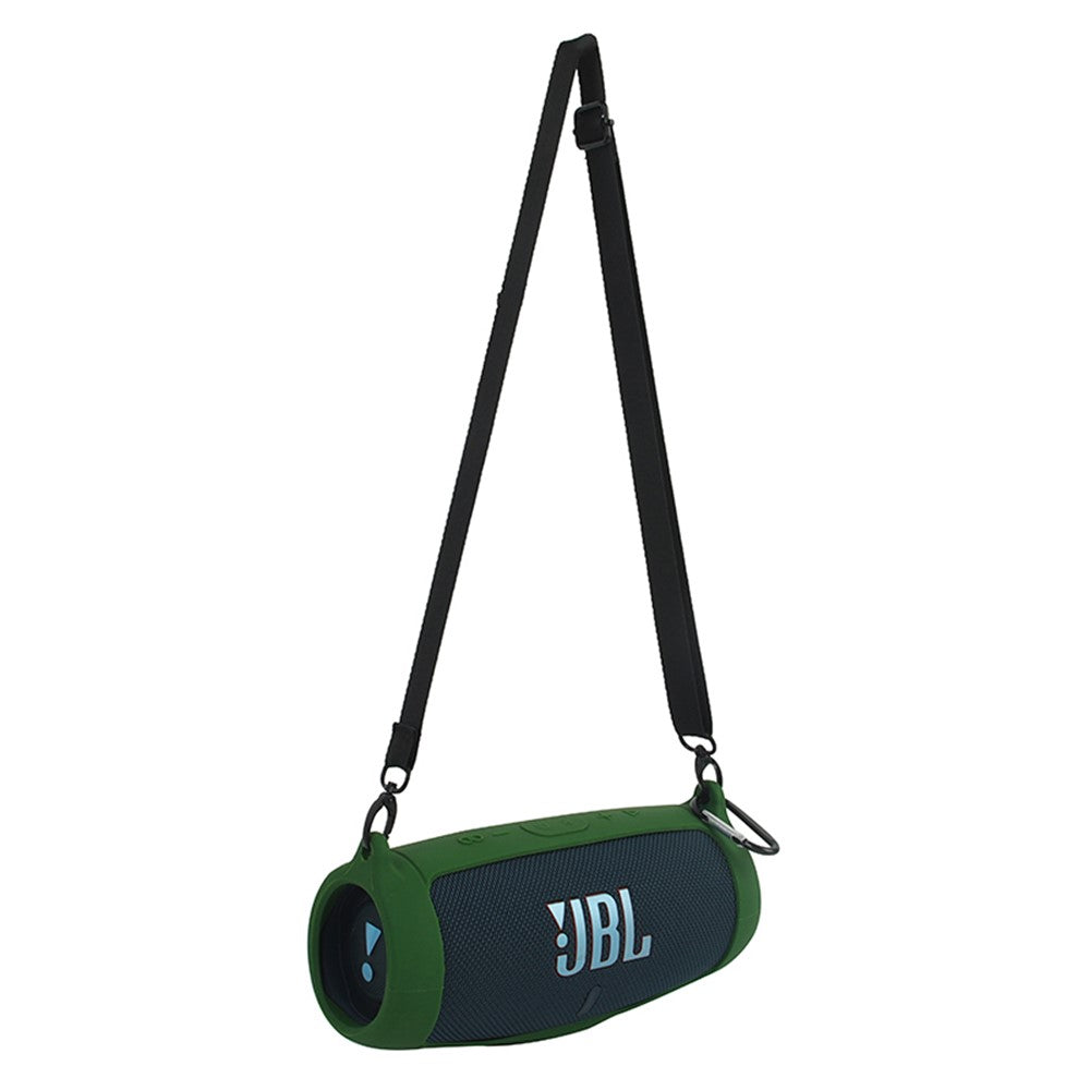 For JBL Charge 5 Silicone Carrying Case Bluetooth-compatible Speaker Anti-drop Protective Cover with Shoulder Strap and Carabiner